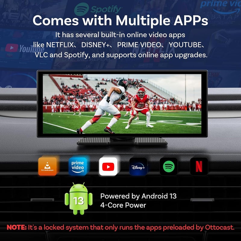 Ottocast 11.4" Carplay Screen for car with Netflix YouTube and Backup Camera for iPhone(iOS 8+), Android Auto(Android 10+), Built-in Apps, Navigation, Android 13 OS - Image 2
